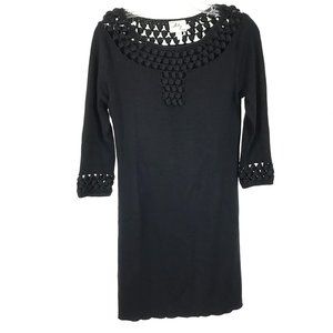 Milly Vintage Black Crochet Detail Sweater Dress